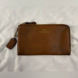 Coach Double Zip Leather Wallet Brown Glove Tanned F64581 Zip Around Clutch